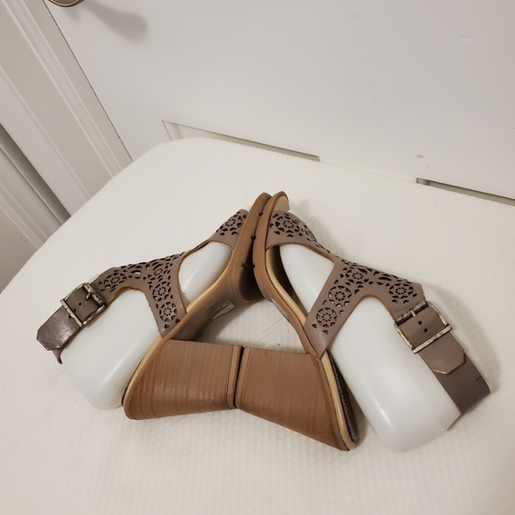 Barbara Barbieri Slingback Cutout Leather Peep Toe Heels Size 6 boho - Picture 11 of 14